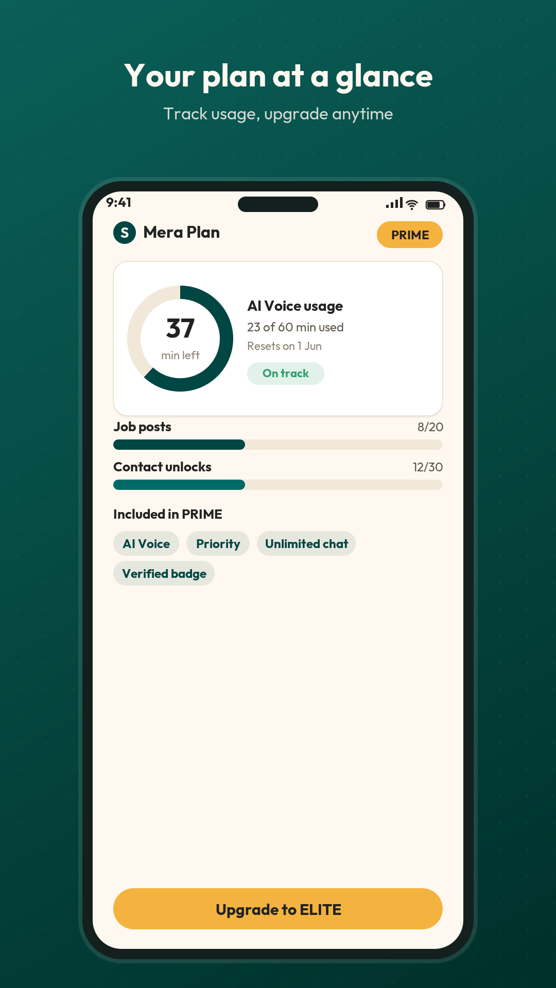 Plans screen